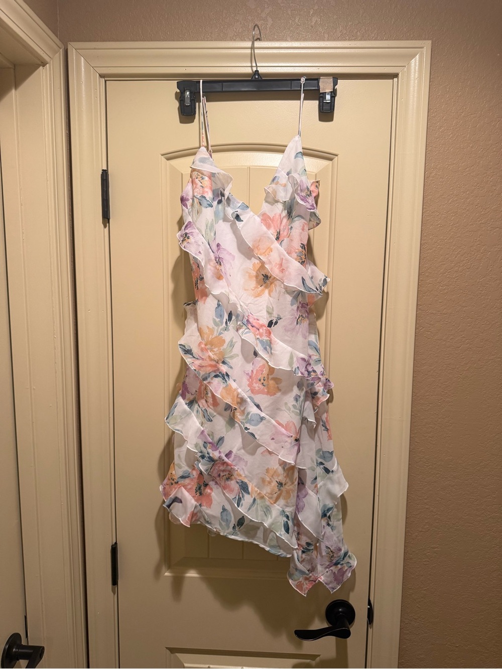 Floral Ruffle Slip Dress - White with Pastel Floral